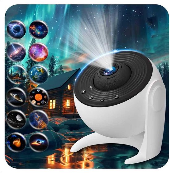 Sterrenhemel Projector - Nachtlampje Kinderen - Slaapkamer Decoratie - 13 Ruimte Scenario's - 360 Graden Rotatie - Zwart Wit van Merkloos