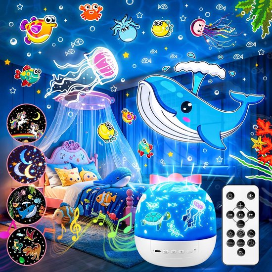 Sterrenhemel projector nachtlampje voor kinderen met muziek en kleuren van Ark's Animated.