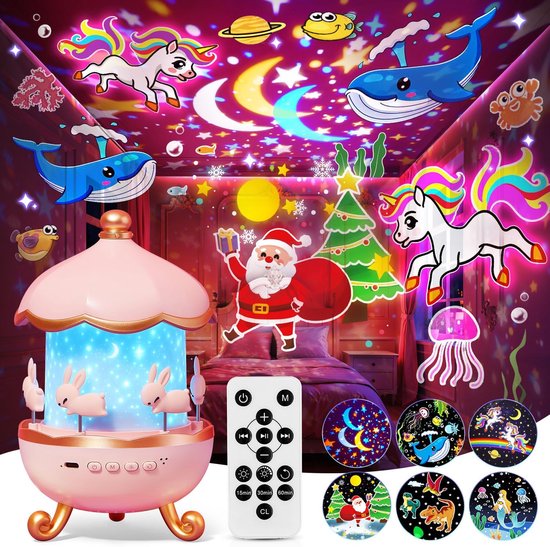 Sterrenhemel projectorlamp, White Noise Machine Nachtlampje Kinderen, 12 kleurmodi, 6 films, projectorlamp voor slaapkamer, afstandsbediening, geluidsmachine, nachtlampjes, sterrenlicht, kamerdecoratie, cadeaus,Betover je Kamer met Sterrenlicht – Pro van Merkloos