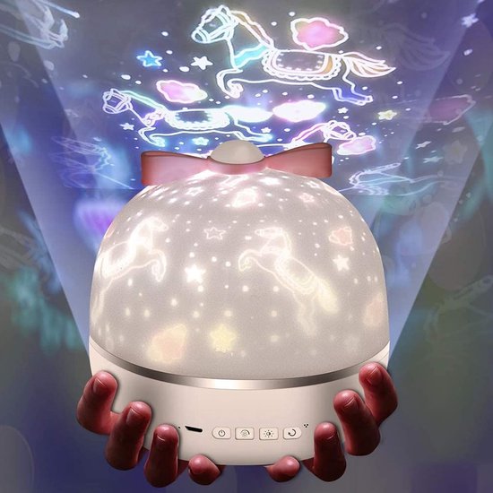 Sterrenprojectie nachtlampje voor kinderen, LED sterrenprojector nachtlampje met 360° rotatie en 6 projectiefilms, baby nachtprojector