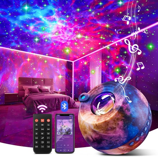 Sterrenprojector Nachtlampje - Galaxy Projector Kinderen - Slaapkamer Sfeer - 15 Kleuren Geluiden - 10 cm Diameter - Veelkleurig van Merkloos