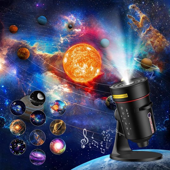 Sterrenprojector Nachtlampje - Galaxy Projector White Noise - Ontspannen Slapen - 28 Rustgevende Geluiden - 4K HD - Zwart