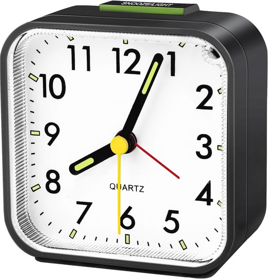 Stille Analoge Kwartswekker met Snooze en Nachtlampje - Draagbare Wekker voor Slaapkamer en Reizen
