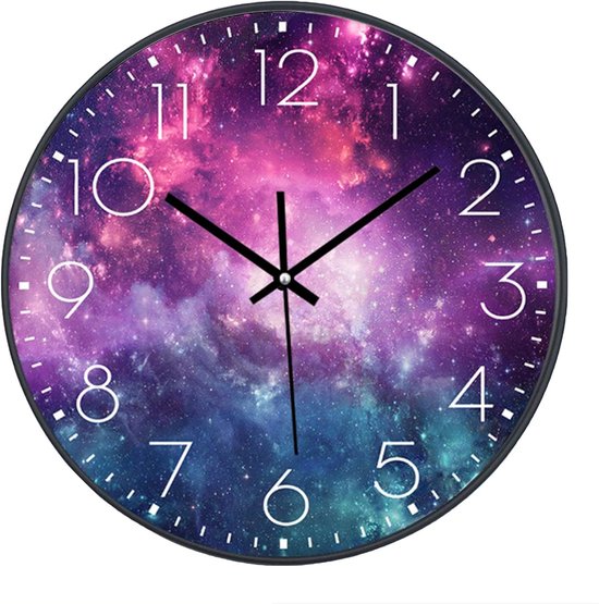 Stille Kinder Muurklok – 25 cm – Sterrenhemel Design – Niet-Tikkende Wandklok – Decoratieve Klok voor Kinderkamer, Woonkamer en Speelruimte van Merkloos