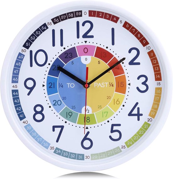 Stille Kinderklok met Kleurrijke Cijfers – 30 cm Ronde Wandklok – Educatieve Leerklok voor Meisjes en Jongens – Groot en Duidelijk Afleesbaar – Moderne Klok voor Kinderkamer, Woonkamer en Slaapkamer van Merkloos