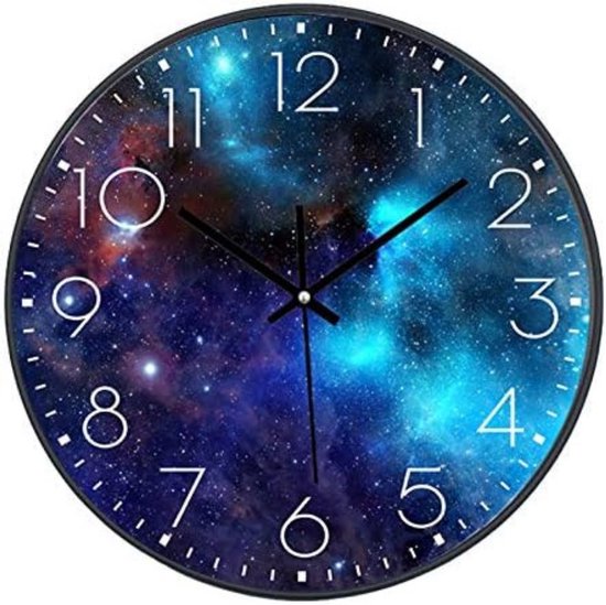 Stille Kinderklok voor aan de Muur – 25 cm Wandklok met Sterrenhemel Design – Geruisloze 10 Inch Klok voor Kinderkamer, Woonkamer en Slaapkamer – Decoratieve Muurklok van Merkloos