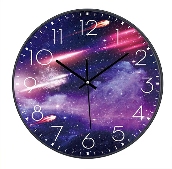 Stille Kinderklok Wandklok – 25 cm Geruisloze Klok met Sterrenhemel Design – Decoratieve 10 Inch Wandklok voor Kinderkamer, Woonkamer en Slaapkamer van Merkloos