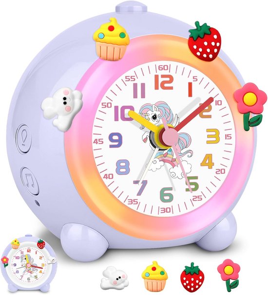 Stille Kinderwekker Analoge Eenhoorn met Kleurrijk Nachtlampje en Instelbaar Volume van Merkloos
