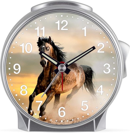 Stille Kinderwekker Meisjes met Paarden - Analoge Wekker met Licht en Snooze