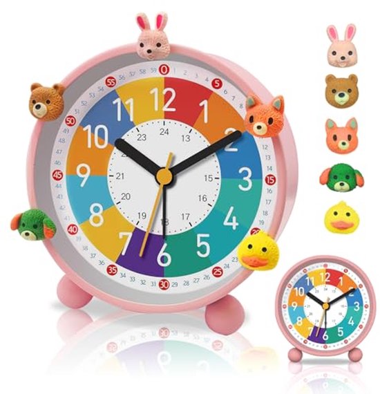 Stille Kinderwekker met Nachtlicht en Herhalingsfunctie - Roze Design van Alecto