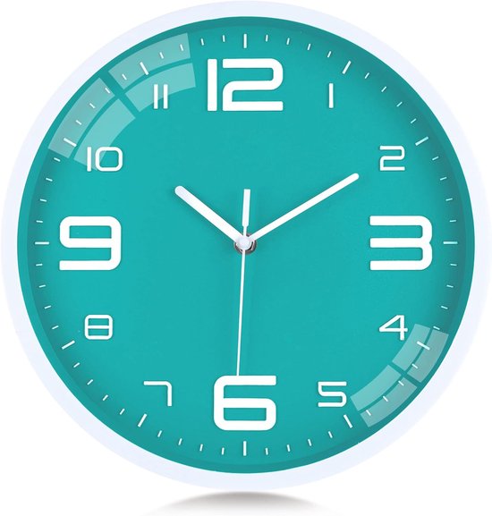 Stille Moderne Groene Wandklok – Analoge Ronde Klok 30 cm – Grote 3D Arabische Cijfers – Geruisloze Wandklok Zonder Tikken – Geschikt voor Keuken, Woonkamer, Slaapkamer en Kinderkamer van Merkloos