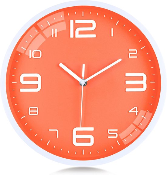 Stille Moderne Oranje Wandklok - Analoge Klok 30cm - Grote 3D Arabische Cijfers - Geruisloze Quartz Beweging - Wandklok voor Keuken, Woonkamer, Slaapkamer, Kinderkamer van Merkloos