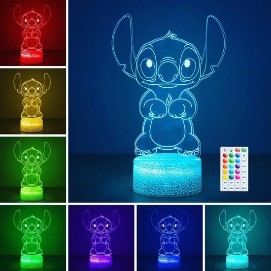 Stitch Nachtlampje – 3D LED Lamp – 16 Kleuren & 4 Modi – Met Afstandsbediening – Kinderlamp & Kamerdecoratie – Cadeau van Premium Things