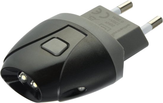Stopcontactlampje - Nachtlamp Zaklamp - Noodverlichting - Automatische Inschakeling - 10A - Zwart
