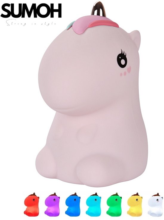 SUMOH® Eenhoorn Nachtlampje Roze – LED Unicorn Nachtlamp voor Kinderen – Oplaadbaar & Draadloos – 9 Lichtkleuren – BPA Vrij – Siliconen Babykamer Lampje – Touch Control – Cadeau voor Meisjes & Peuters van SUMOH
