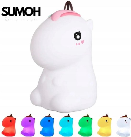 SUMOH® Eenhoorn Nachtlampje Wit– LED Nachtlamp voor Kinderen – Oplaadbaar & Draadloos – 9 Lichtkleuren – BPA Vrij – Siliconen Unicorn Babykamer Lampje – Touch Control – Cadeau voor Meisjes & Peuters van SUMOH