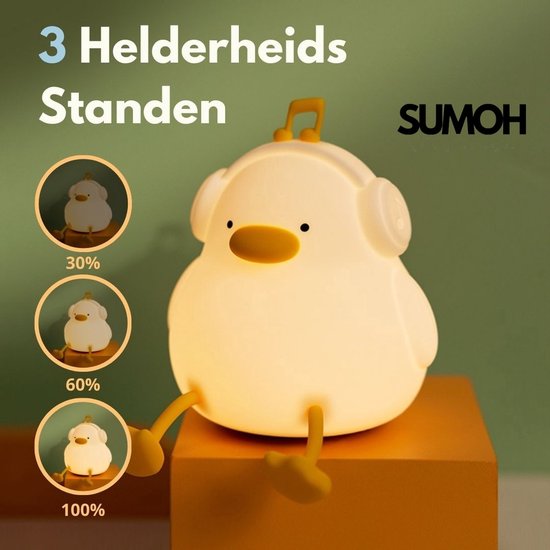 SUMOH® Kinder Nachtlampje Eend met Koptelefoon – Nachtlampje Baby – Dimbaar LED Nachtlampje – USB Oplaadbaar – BPA-vrij – Touchsensor – Timerfunctie – Voor Babykamer & Kinderen - Cadeau voor verjaardag, kraamcadeau, kerstcadeau of babyshower van Merkloos