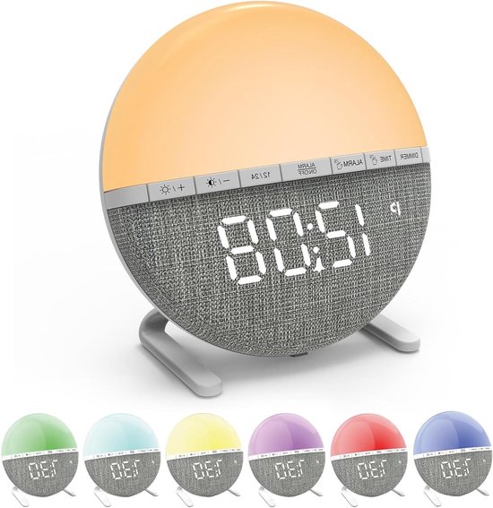 SUNOYA Daylight Alarm Clock, Light Alarm Clock, Sunrise Alarm Clock, Wake-up Light, Alarm Clock with Light, Digital Light Alarm Clock with LED Display, 7 Ringtones, 7 Colours, Bedside Lamp for Bedroom van Merkloos