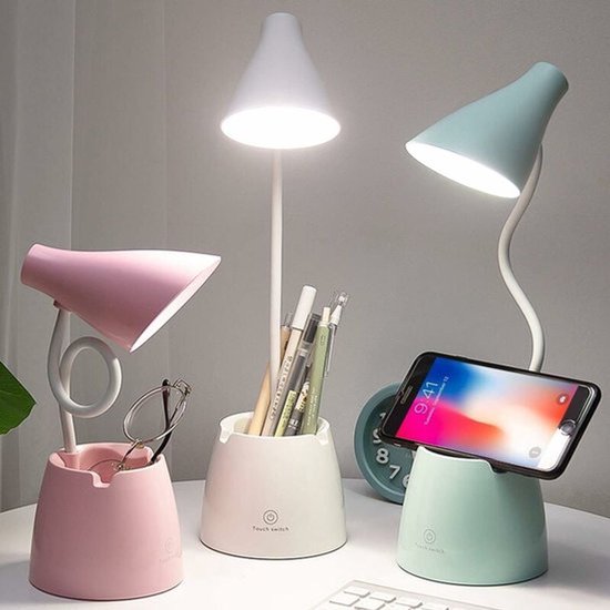Tafellamp - Bureaulamp - Bureaulamp led - tafellamp oplaadbaar met 3 verlichtingsstanden en aanraaksensor, 360° draaibaar en dimbaar, geschikt voor lezen, studeren en werken (Roze )