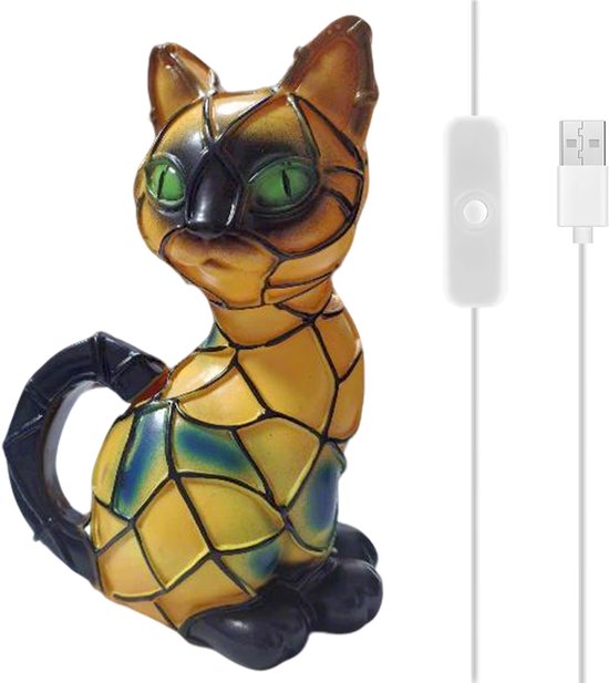 Tafellamp met kat - Artistiek nachtlampje - Lichtgevende kat - Bureaudecoratie - Creatieve woondecoratie - Slaapkamerdecoratie - Spookkat ornament - Dierensculptuur - 11*8*16cm
