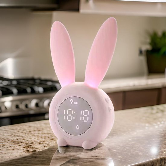 TechU™ Konijnen Wekker & Nachtlampje – Roze – Klok voor Kinderen met Licht & Alarm van $