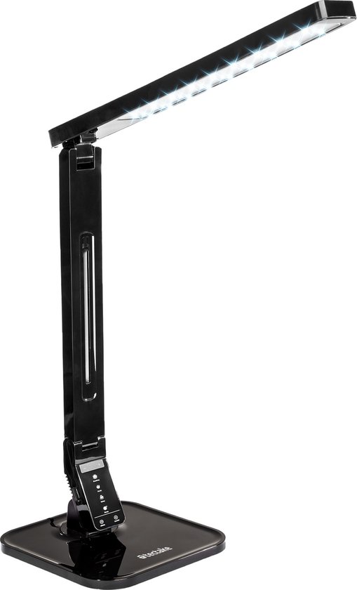 tectake® LED Bureaulamp - 14W - USB-Aansluiting voor Opladen van Tablets en Smartphones - Dimbaar - Timerfunctie - 4 Modusinstellingen - Zwart