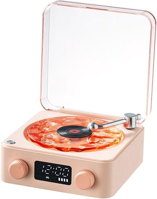 The Vinyl Player, Bluetooth Speaker, New Portable Vintage Vinyl Speaker with Adjustable Light and Time for Bedroom, Party (Pink)
