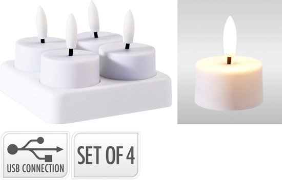 Theelicht LED 4 stuks oplaadbaar incl. oplaadstation. van Cilgro