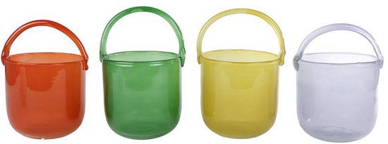 Theelichthouder glas Zia met hengsel multicolor decoratie 13x15x21cm. van Merkloos