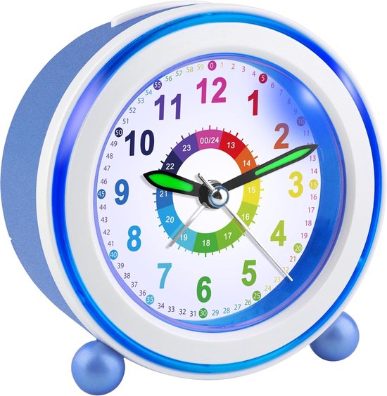 Thijox - Kinderwekker Meisjes Jongens, Stil Analoog Leerwekkertje met Nachtlampje en Snooze-functie, Speelse Kleurrijke Wijzerplaat, Perfect voor Kind