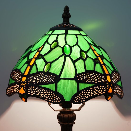 Tiffany Lamp, bedlampje, glazen lamp voor slaapkamer, slaapzaal, keuken, esthetisch, schattig woondecor-cadeau (libel)