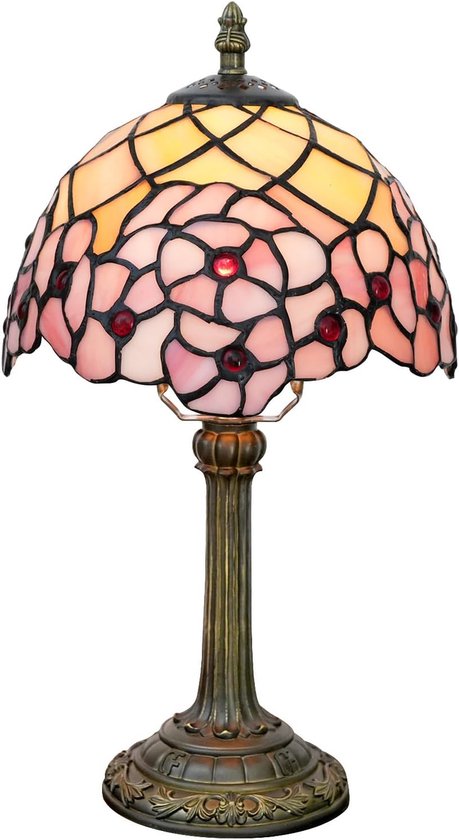 Tiffany Lamp in geblood glazen tafellamp, 20,3 x 20,3 x 35,6 cm, bureauleeslamp, decoratie naast slaapkamer, woonkamer, huis van OEMG