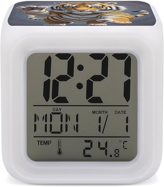 Tijgerkop Wekker - Bureauklok Nachtlampje - Slaap Training - 7 Kleur Veranderend - 3.1 x 3.1 Inch - Meerdere Kleuren
