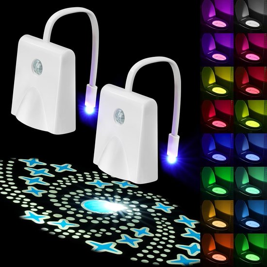 Toiletnachtlampje met led, 16 Kleuren Motion Sensor Toilet Nachtlampje, USB Oplaadbaar, Verstelbaar bewegingssensor Led-toiletnachtlamp, Bizar Grappig Verjaardagskado Cadeau - 2 STUKS van Merkloos