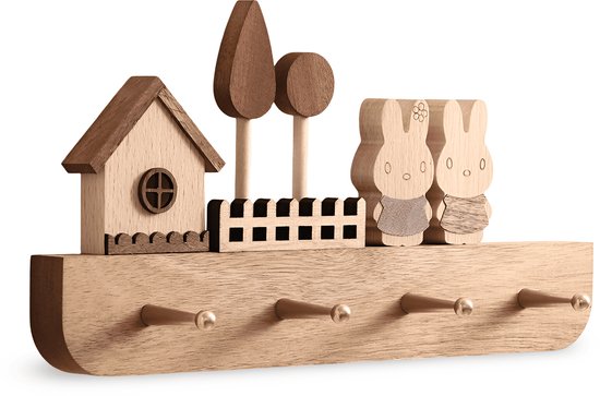 TOJ 4 Haaks Kinderkapstok - Kinder Kamer Kapstok - Wandkapstok - Kraamcadeau - Pine Wood - 30CM - Naturel Hout & Gouden Details