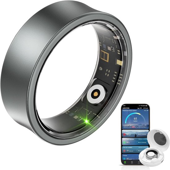 TopChoice® Smart Ring - Slimme - Slaapmonitoring Hartslag en Bloeddruk - 7 Dagen Batterij Duur - Grijs van Merkloos