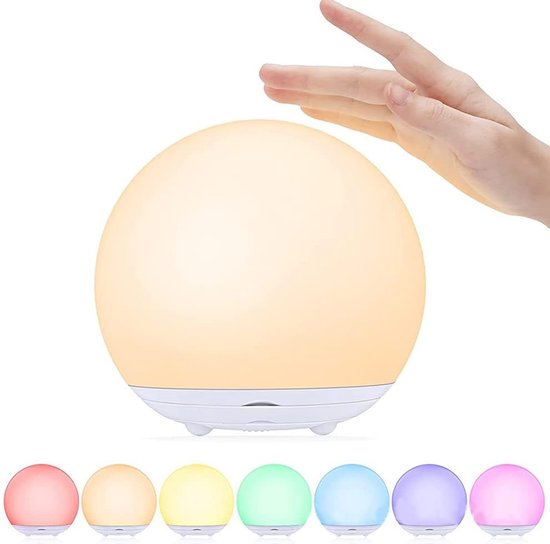 Touch Control Nachtlampje, Oplaadbare Kinderen Nachtlamp met 7 Kleuren, Dimbaar Draadloos Bedlampje met Timer en Geheugenfunctie, USB C Oplaadbaar, Veilig Baby Nachtlampje van One Fire