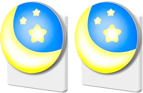Tovbmup Nachtlampje geschikt voor kinderen - 2-pack - met schemersensor - Nachtlampje geschikt voor kinderkamer - Automatisch dimmend - Ster- en maanlampje - geschikt voor kinderkamers, trappen, slaapkamers, keukens en badkamers - Warm wit van Tovbmup
