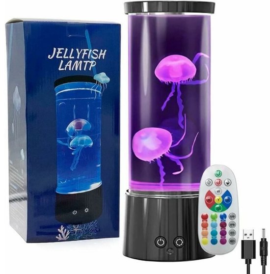 TOVBMUP Nachtlampje - LED - Kwallenlamp - 16 kleuren - Lavalamp - Aquariumnachtlampje - Kwallen LED-lavalamp - Cadeau met afstandsbediening - Verjaardagscadeau voor dames Heren - Ontspanningsdecoratie