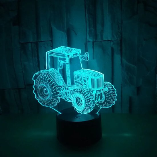 Tractor 3D-illusielamp, LED-nachtlampje in de vorm van een tractor, decoratieve bureaulamp, 7 kleuren, aanraakbediening, USB-voeding, magisch 3D-visueel licht van Merkloos