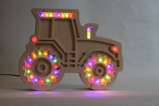 Tractor nachtlamp - Kinderkamer - Babykamer - LED-Verlichting - Hout - Handgemaakt - Lamp - Trekker - Lichtenhout.nl van Lichtenhout.nl