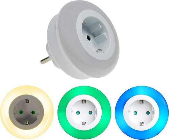 TRANGO LED kindernachtlampje met stopcontact 11-053 Oriëntatielicht incl. schemersensor & touch schakelaar LED kleurinstelling warm wit-blauw-groen, veiligheidslicht van Merkloos