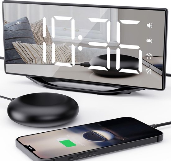 Trilwekker met LED-scherm, USB-oplaadfunctie en Noodstroomvoorziening - Elegant en Comfortabel Wakker Worden - Heldere Tijdsaanduiding, Praktische Oplaadmogelijkheid en Betrouwbare Noodstroom - Perfecte Wekker voor een Energieke Start van de Dag van T