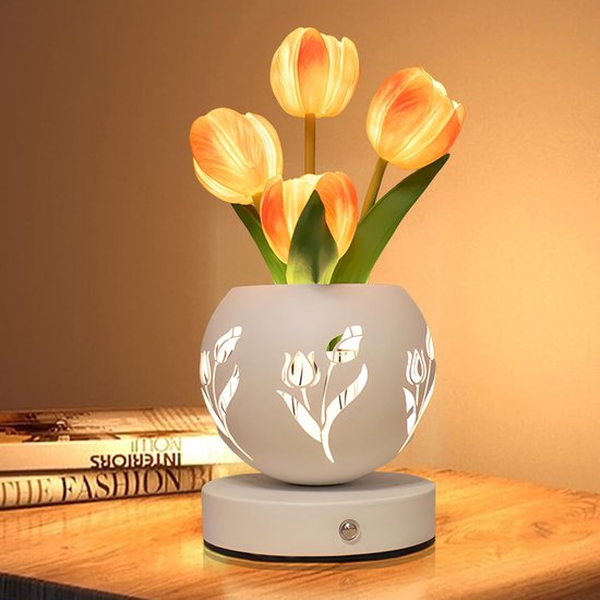 Tulp nachtlampje-Nachtlampje-Tulp-Nachtlampje aanraken-3 Kleuren dimbaar -Tafellamp Slaapkamer-Tulp tafellamp-Oplaadbaar-Geschenk van Merkloos