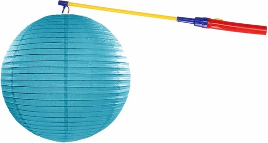 Turquoise blauwe lampion 35 cm met lampionstokje - Sint Maarten lampionnen