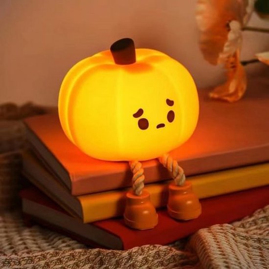 Twee decoratieve LED-lampjes in de vorm van een siliconen pompoen, dimbare LED-verlichting voor Halloween.