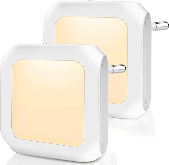 Twee LED-nachtlampjes, geschikt voor stekker, dimbaar warm wit licht, geschikt voor lichtsensor - wit van Merkloos
