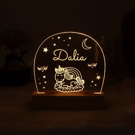 Unicorn nachtlampje met naam - Lamp - kraamcadeau - regenboog - gepersonaliseerd van Merkloos