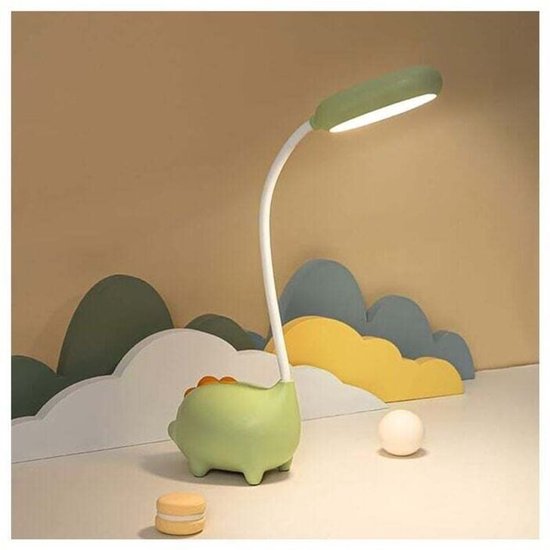 Unieke bureaulamp in de vorm van een dinosaurus, LED-nachtlampjegeschikt voor kinderen, draadloos opladen, studielampgeschikt voor studenten geschikt voor oogbescherming, groen