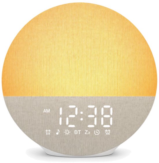 UPLY Wake up light met Bluetooth speaker - Lichtwekker met zonsopgang - 2 wekkers - White noise - Nachtlamp van UPLY